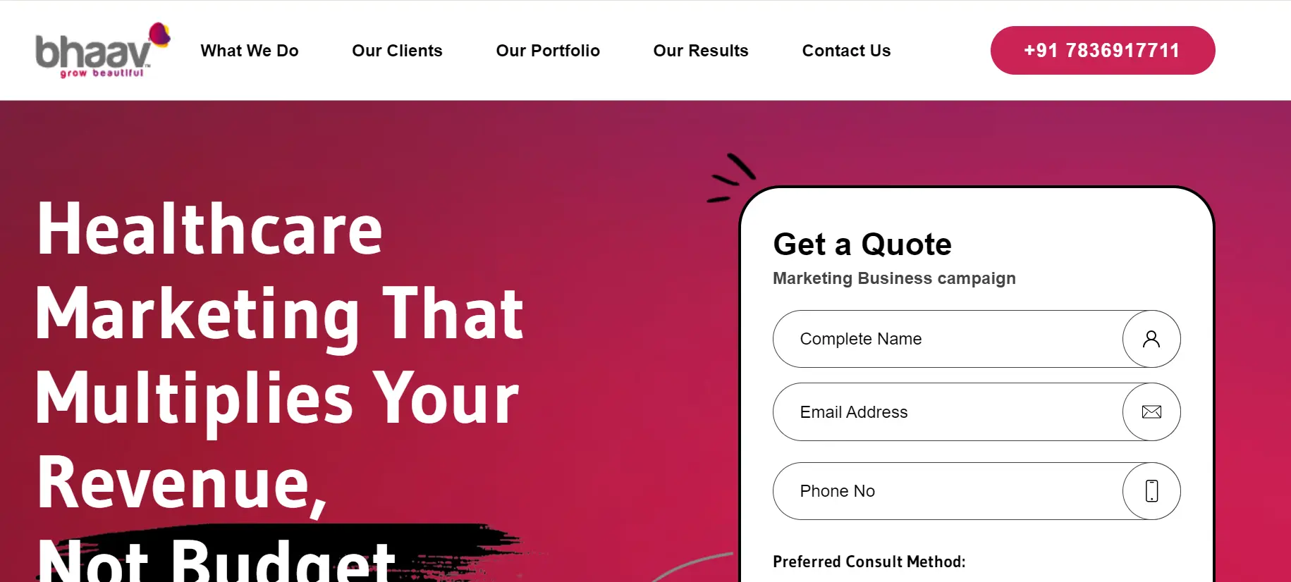 Bhaav Healthcare Marketing Agency Homepage with Contact Form and Quote Section Bhaav-Healthcare-Marketing-Agency-Homepage-with-Contact-Form-and-Quote-Section.webp