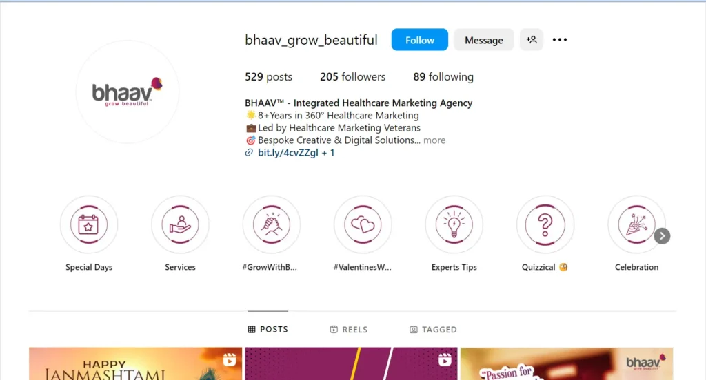 Bhaav Instagram Profile Highlighting Healthcare Marketing Services and Client Engagement Categories Bhaav-Instagram-Profile-Highlighting-Healthcare-Marketing-Services-and-Client-Engagement-Categories.webp