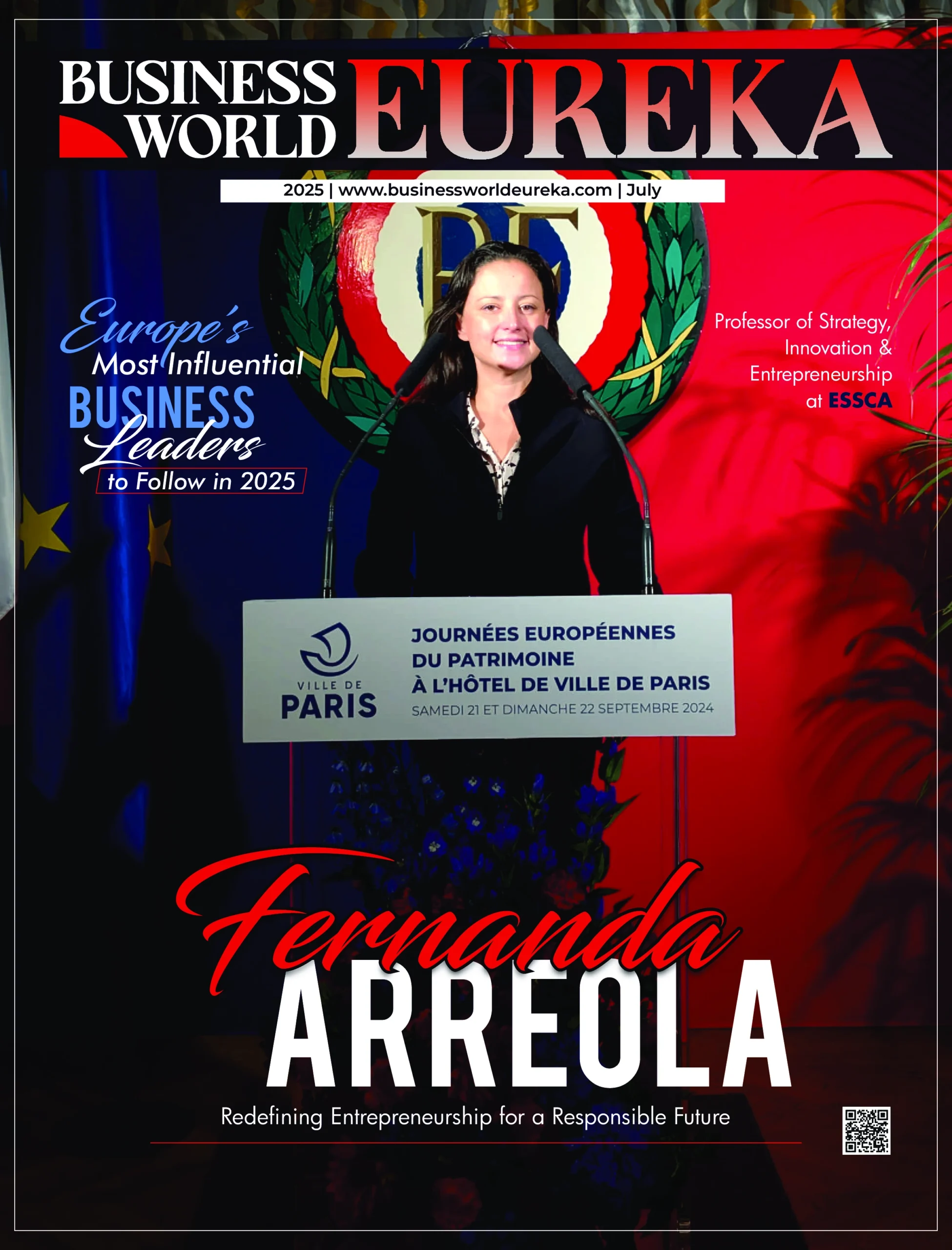 Fernanda Arreola on the cover of Business World Eureka's 2025 edition, recognized as one of Europe’s most influential business leaders.