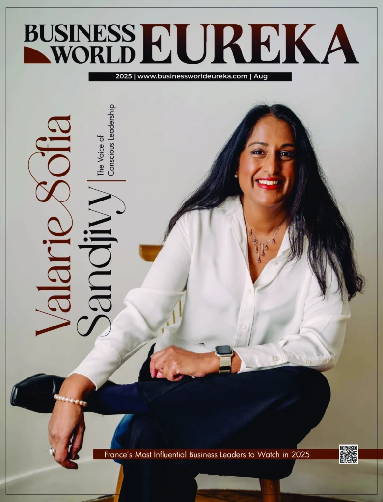 Valarie Sofia Sandjivy on the cover of Business World Eureka August 2025 edition, highlighting France’s Most Influential Business Leaders to Watch.
