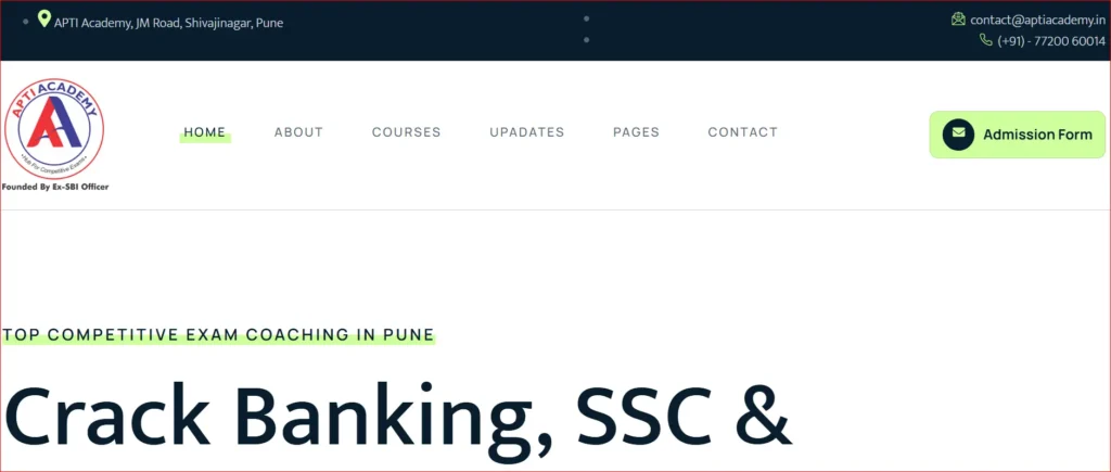 APTI Academy Pune website header