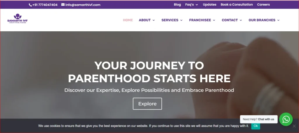 Newborn baby on Samarth IVF homepage